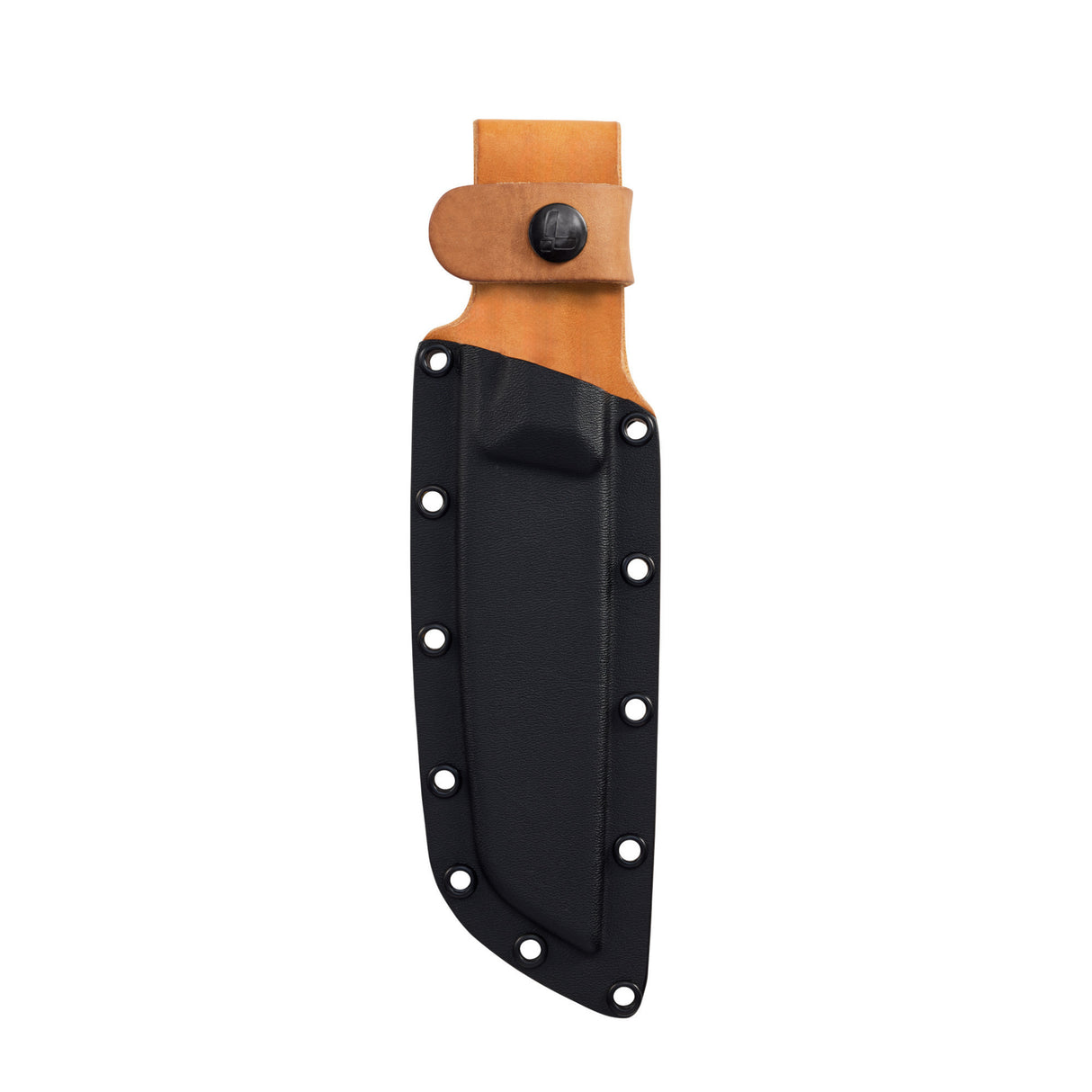 Translation missing: fr.Black Pioneer™ knife sheath showcasing hybrid design with leather and Kydex, waterproof and durable for secure belt carry