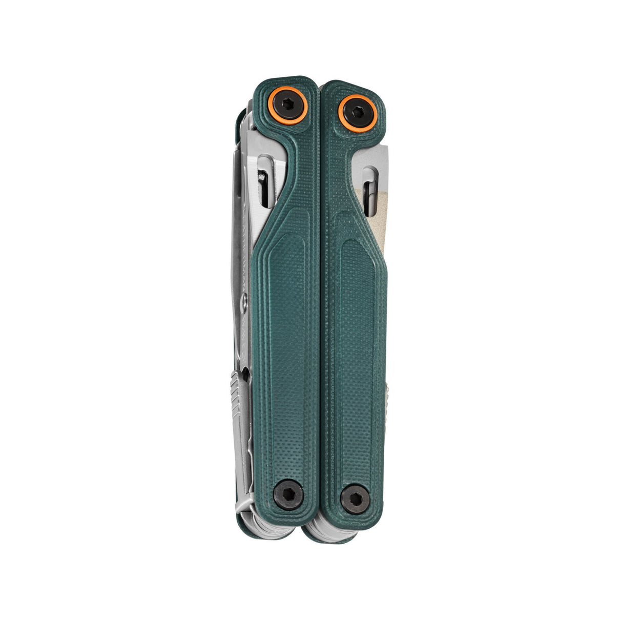 Translation missing: fr.Rear view of the Leatherman Wave® Alpha Cascadia multi-tool in closed position, highlighting textured green handles