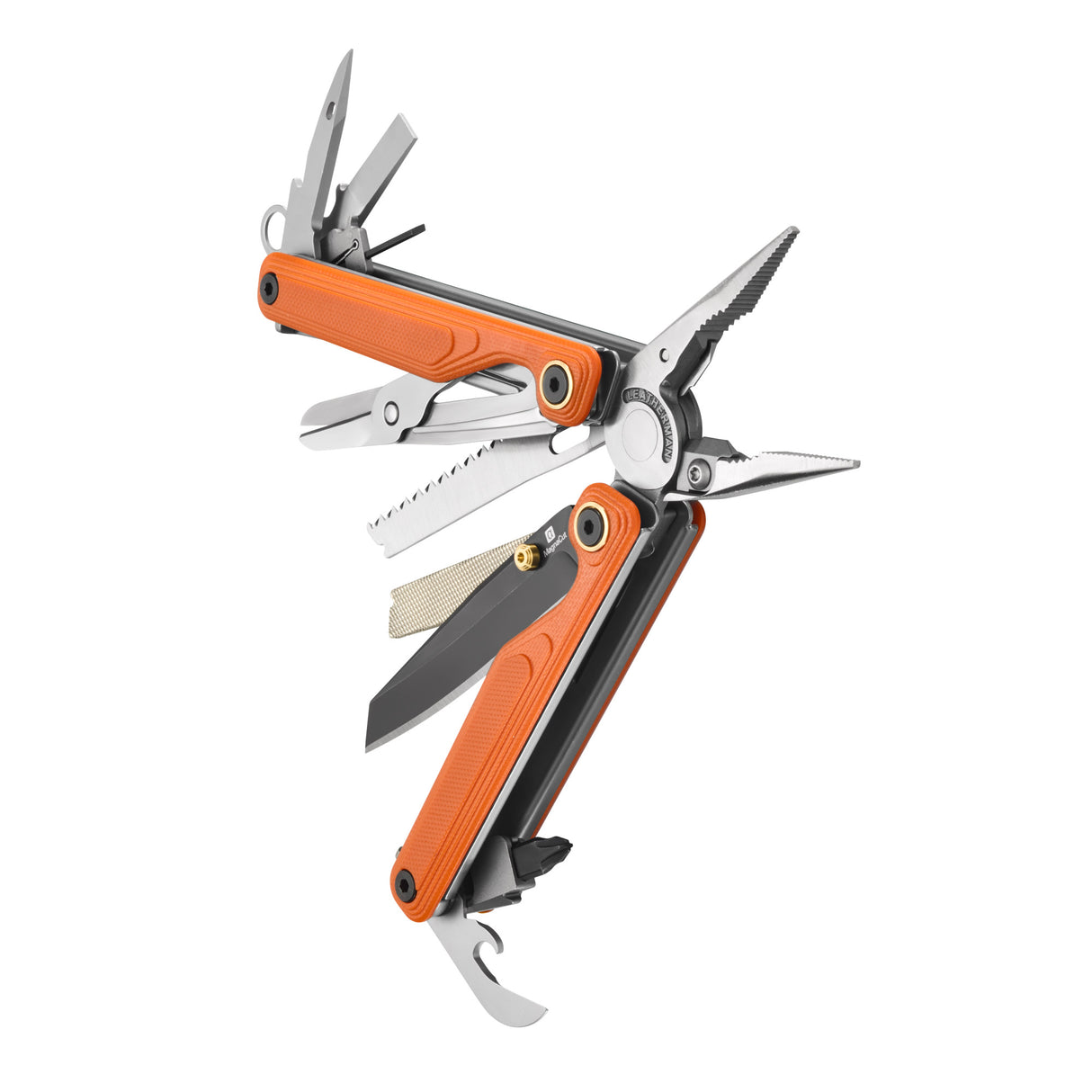 Translation missing: fr.Canyonland Leatherman Wave® Alpha multi-tool beauty image showing the various tools and features