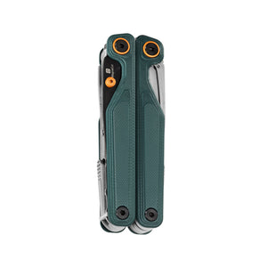 Translation missing: en.Leatherman Wave® Alpha Cascadia multi-tool folded closed, showcasing dark green handles with orange hardware accents