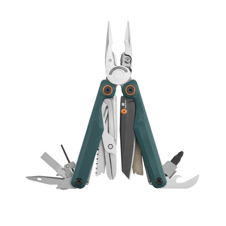 Translation missing: en.Leatherman Wave® Alpha Cascadia multi-tool fully opened with pliers, knife, saw, file, and bit driver extended