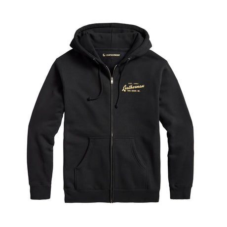 Translation missing: fr.Front of the Leatherman vintage hoodie with the cursive Leatherman logo. Established 1983