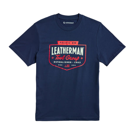 Translation missing: fr.Navy Leatherman Pacific Northwest tee with a red emblem logo. Established 1983