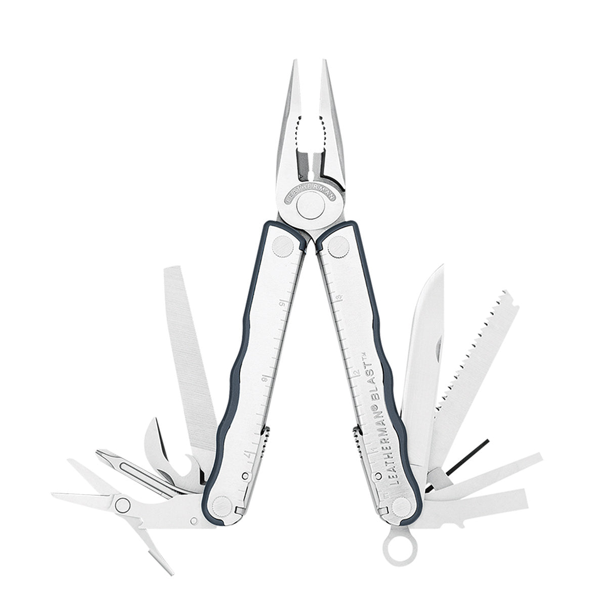 Translation missing: fr.Opened stainless steel Leatherman Blast displayed on white background