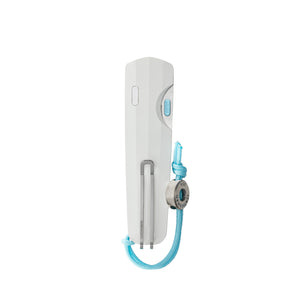 Translation missing: fr.Leatherman Blazer Alpine folding knife in closed position with a white handle, deep-carry pocket clip, visible thumb slider, and attached light blue lanyard with branded bead, displayed on a white background