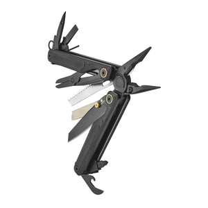 Translation missing: en.Obsidian Leatherman Wave® Alpha multi-tool beauty image showing the various tools and features
