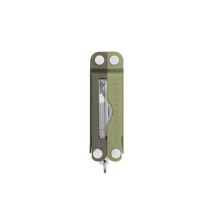 Translation missing: en.Spruce  Leatherman Micra® multi-tool closed, showcasing the tweezers and Leatherman brand on one handle