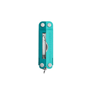 Translation missing: en.Parakeet Leatherman Micra® multi-tool closed, showcasing the tweezers and Leatherman brand on one handle