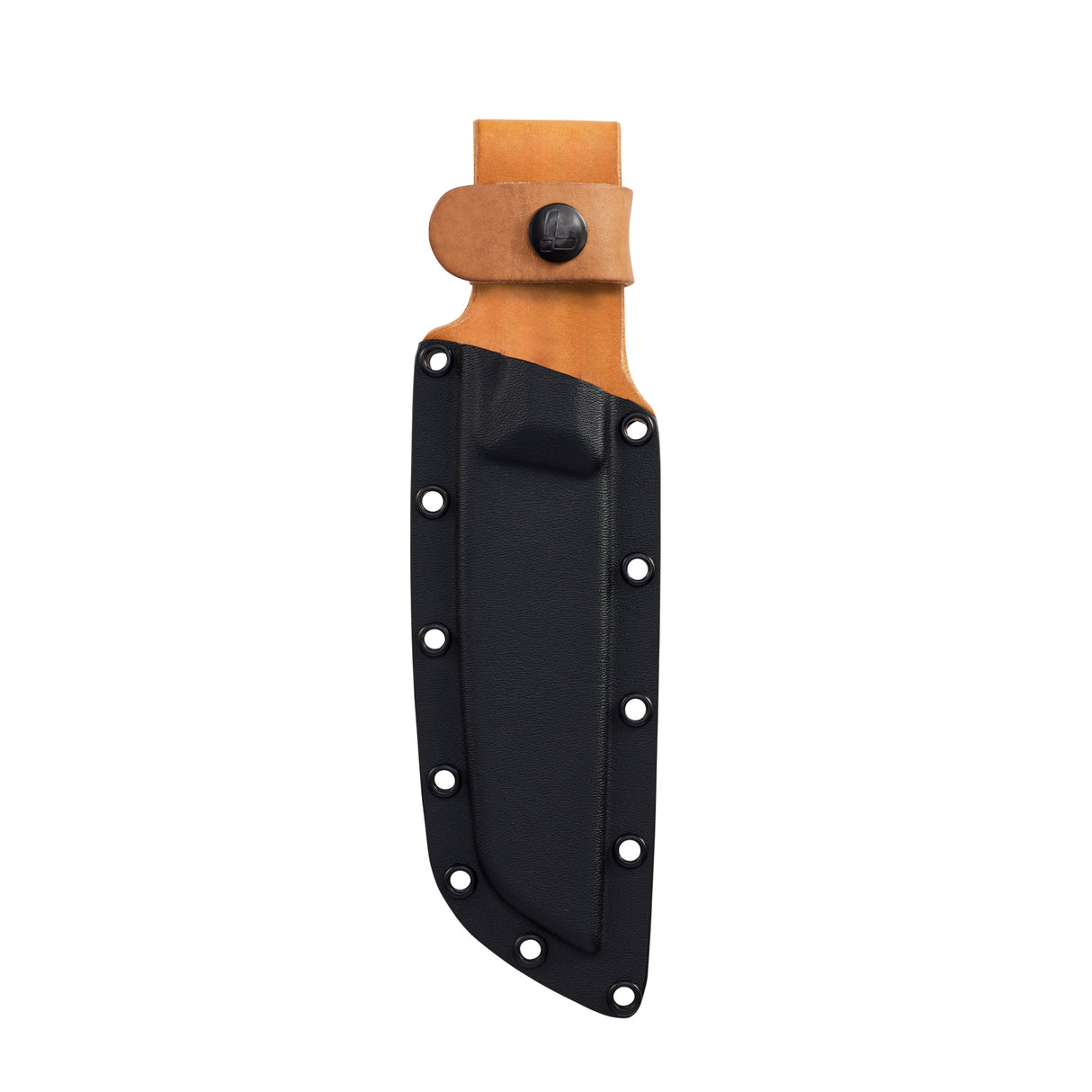 Translation missing: en.Black Pioneer™ knife sheath showcasing hybrid design with leather and Kydex, waterproof and durable for secure belt carry