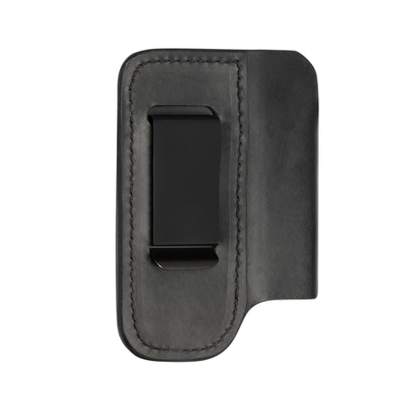 Translation missing: en.Black premium leather sheath with stitched edges and centered belt clip