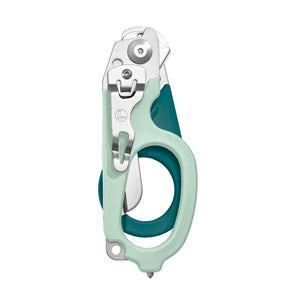 Translation missing: en.Icy Mint Leatherman Raptor Rescue trauma shears folded, featuring the pocket clip and lanyard hole
