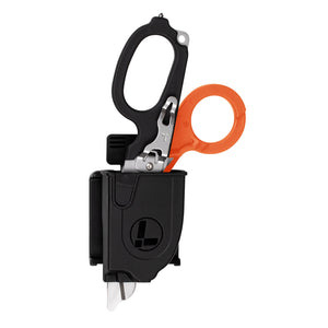Translation missing: en.Black Raptor® Rescue Holster with Leatherman Raptor Rescue inside, showcasing its easy access