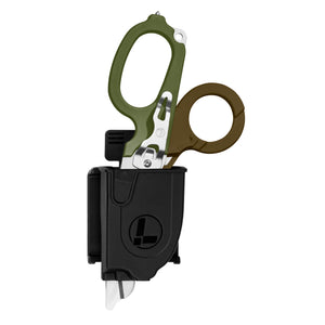 Translation missing: en.Black Raptor® Rescue Holster with Leatherman Raptor Rescue inside, showcasing its easy access