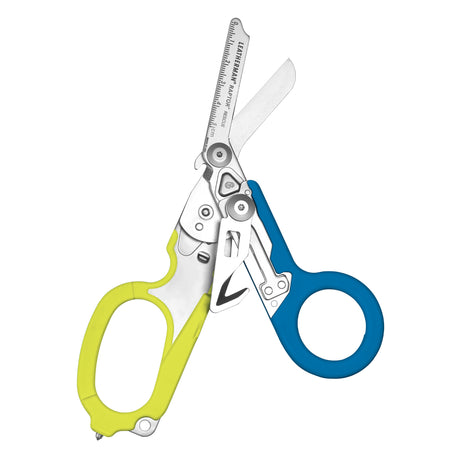 Translation missing: fr.Open Yellow and Blue Leatherman Raptor Rescue trauma shears with premium scissors and various tools