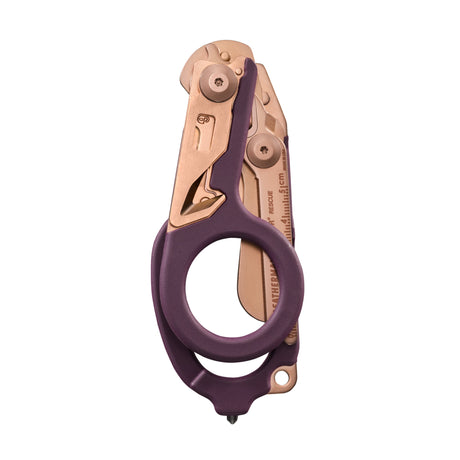 Translation missing: fr.Folded Raptor® Rescue tool in Rose Gold with purple handle and visible measurement markings