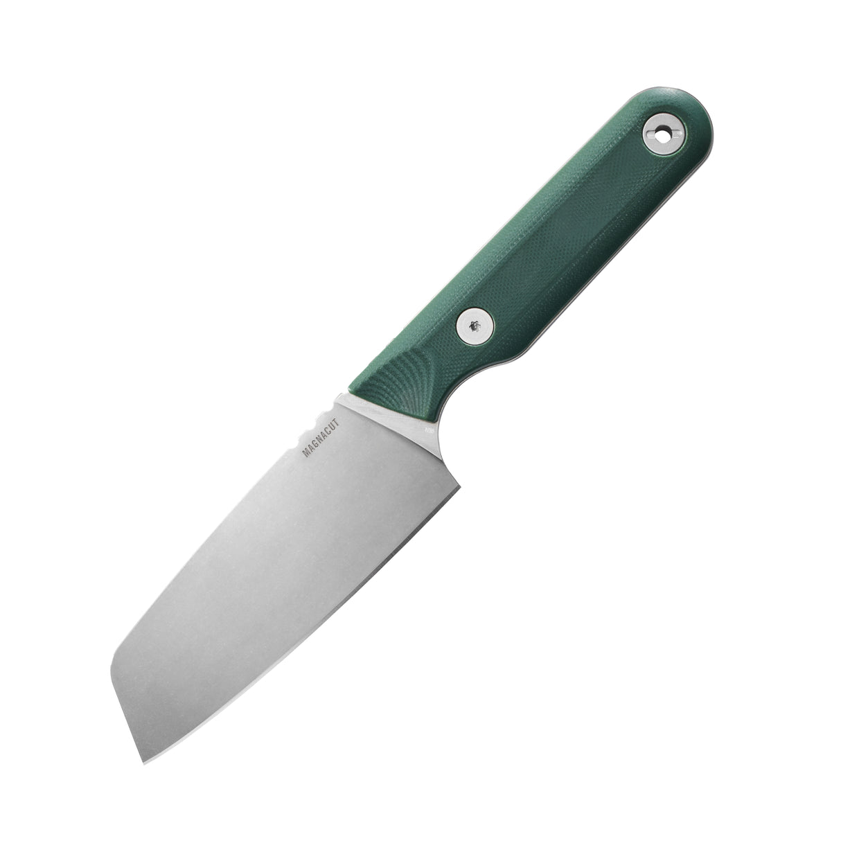 Translation missing: en.Leatherman Rustle Evergreen knife displayed at an angle on a white background, highlighting the full blade and green handle with lanyard hole