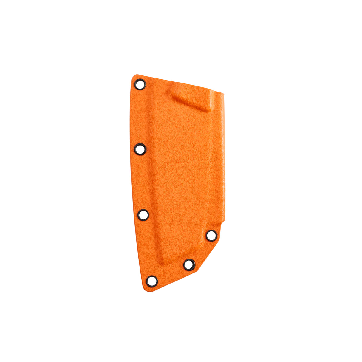 Translation missing: en.Bright orange molded knife sheath with multiple rivet holes for secure attachment, displayed on a white background