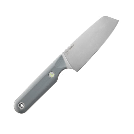 Translation missing: en.A Leatherman Rustle knife in Vapor Grey, showing the full profile of the knife with its sleek grey handle and compact blade against a white background
