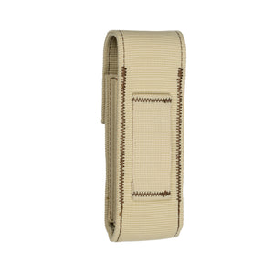 Translation missing: en.Tan fabric belt pouch or sheath with brown stitching and a closed flap