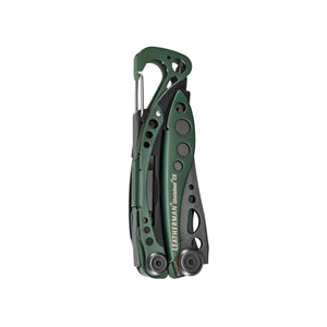 Translation missing: en.Folded Leatherman Skeletool® CX multitool in OD Green with black accents and carabiner clip