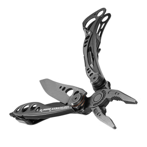 Translation missing: en.Onyx Skeletool® CX multitool with open pliers, partially deployed knife blade, and skeletonized handles