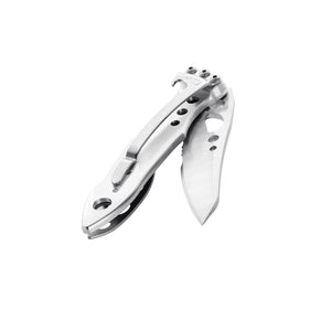 Translation missing: en.Skeletool KBx folding knife in Stainless Steel with partially open blade and pocket clip