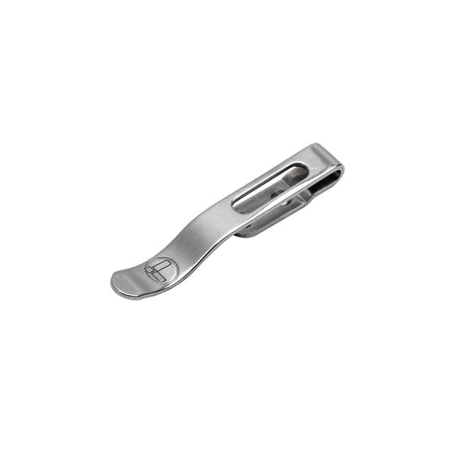 Translation missing: en.Leatherman two-screw pocket clip made of stainless steel displayed on a white background